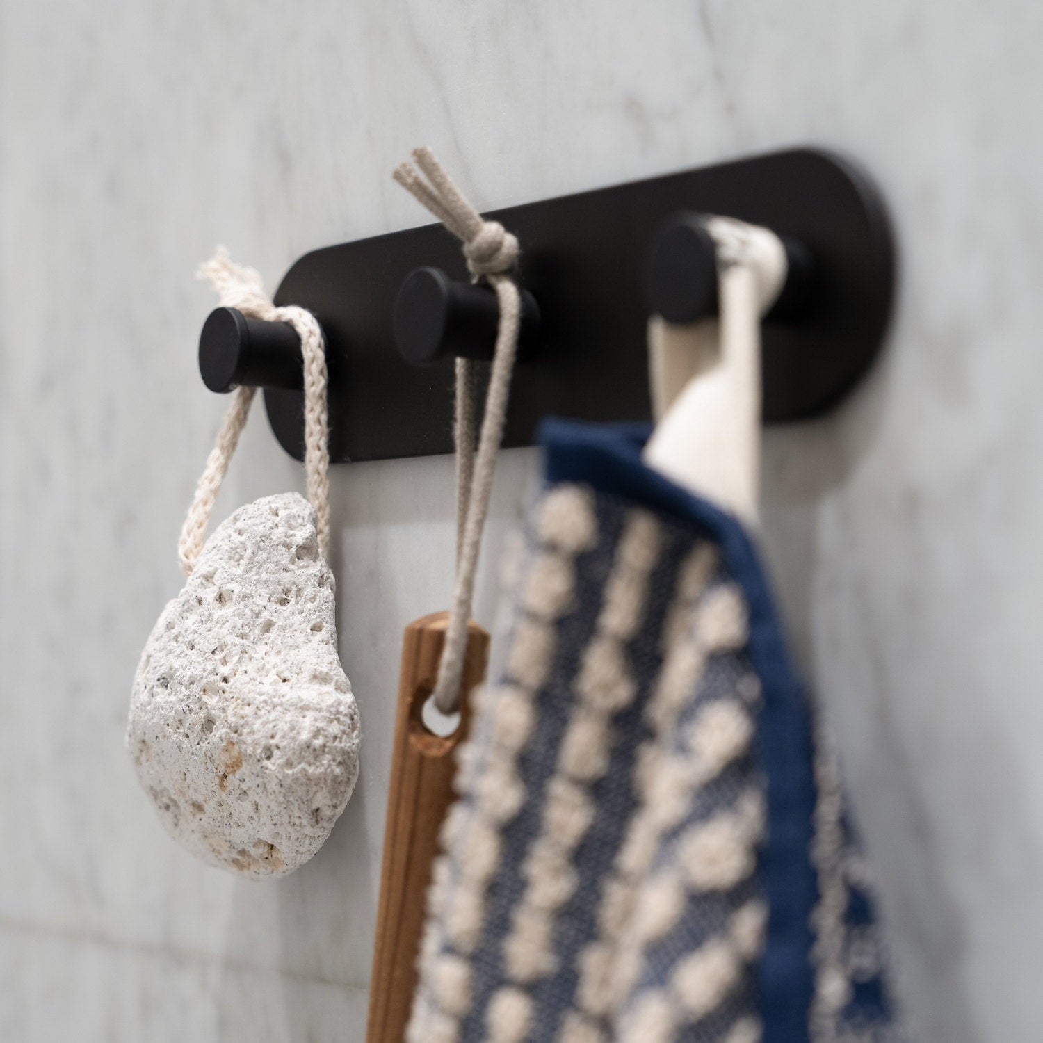 TB359 Smedbo Dot Black Self Adhesive Triple Towel Hook Close Up