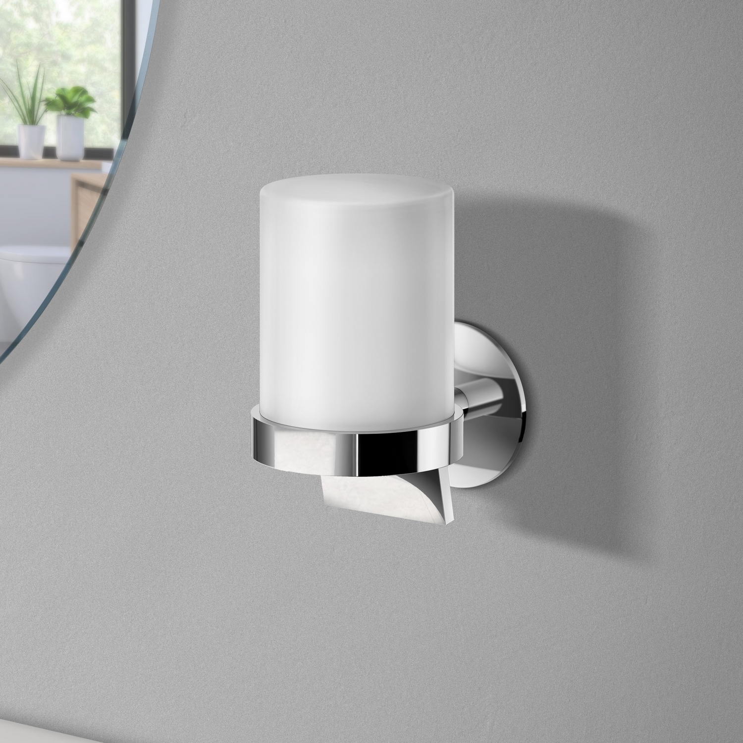 TK361 Smedbo Dot Polished Chrome Self Adhesive Wall Mounted Soap Dispenser Bathroom Setting