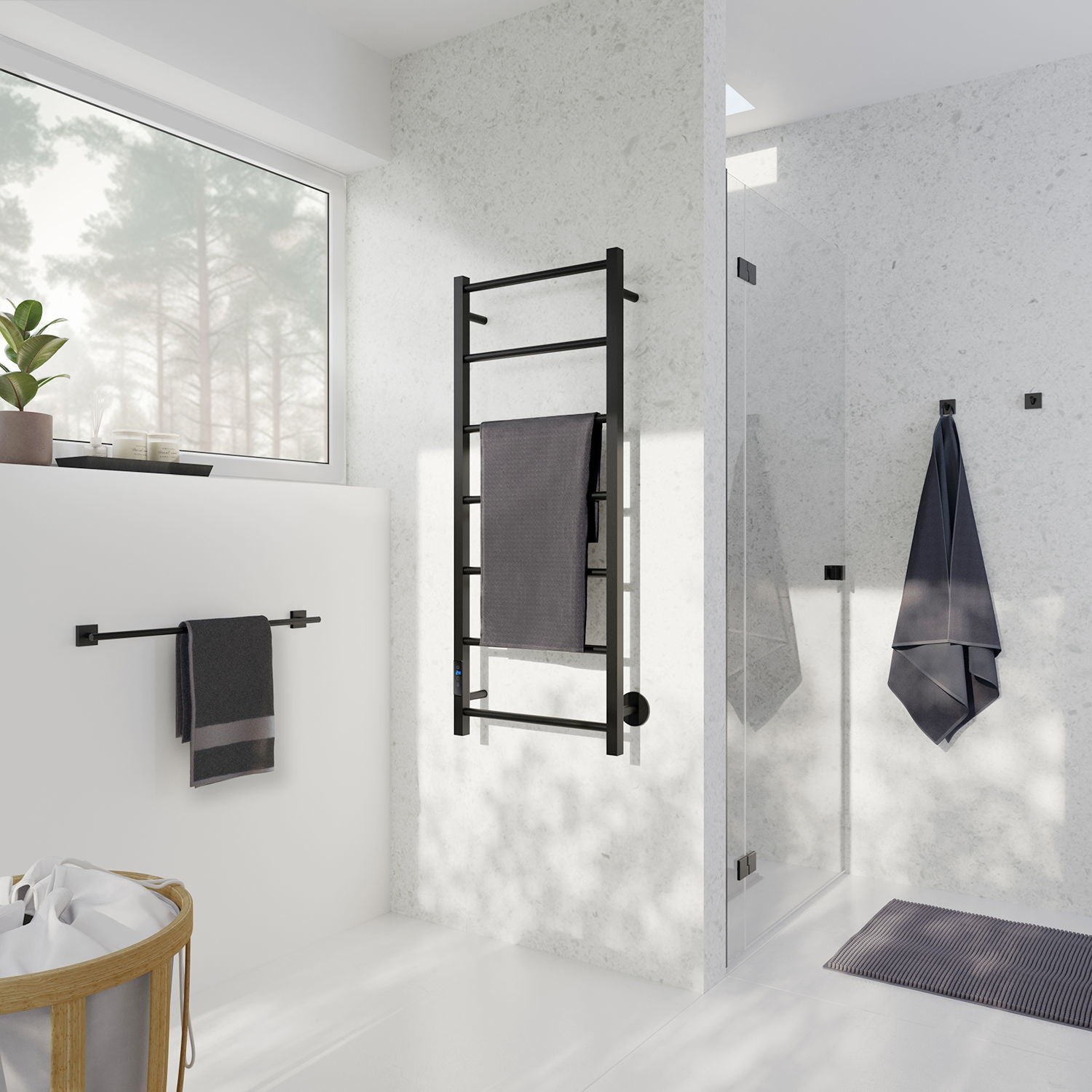 FB706 Smedbo Dry High 500 x 1212mm Matt Black Electric Towel Warmer Lifestyle