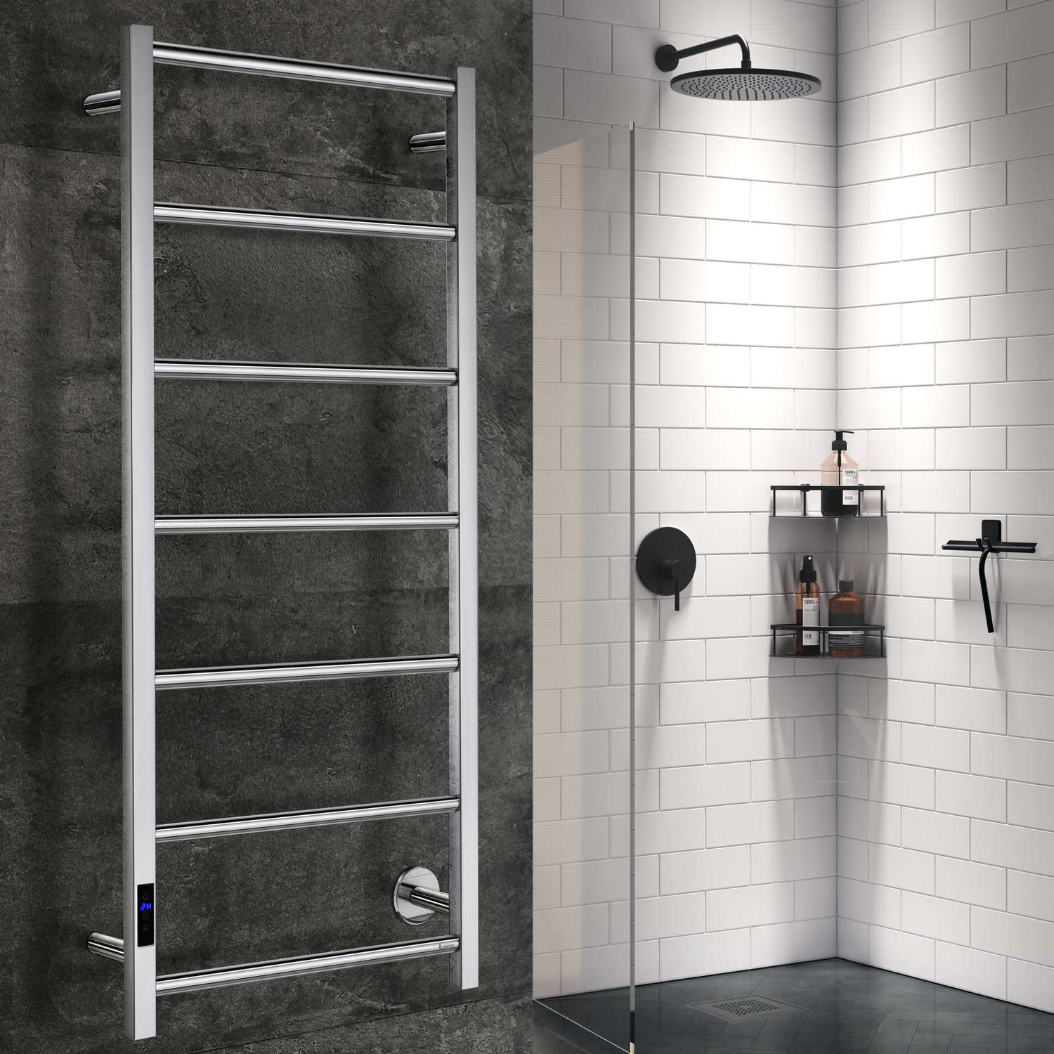 FK706 Smedbo Dry High 500 x 1212mm Polished Electric Towel Warmer Lifestyle