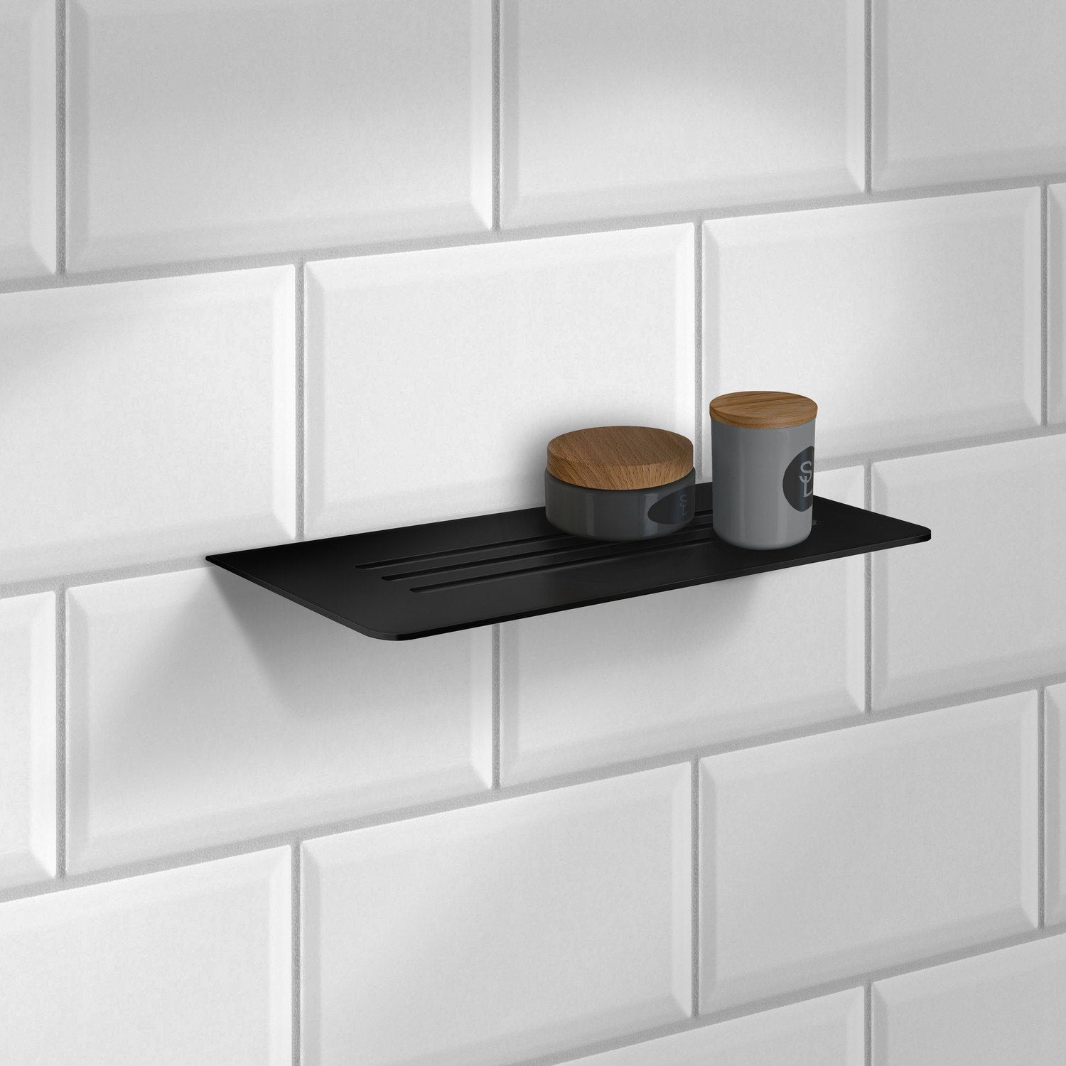 DB3062 Smedbo Grout Line Black Shelf with Lines Lifestyle