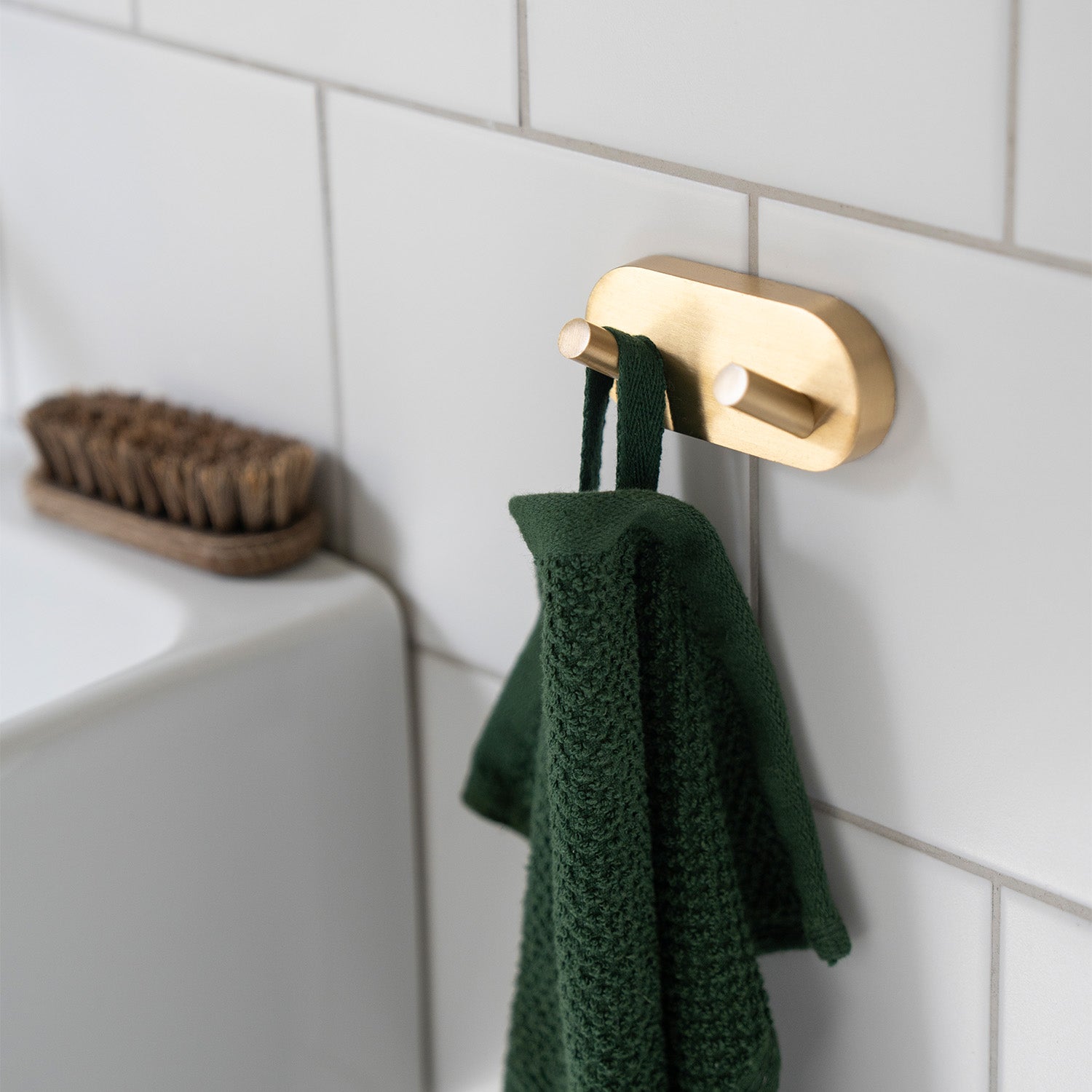 Smedbo Home Double Robe Hook in Brushed Brass lifestyle