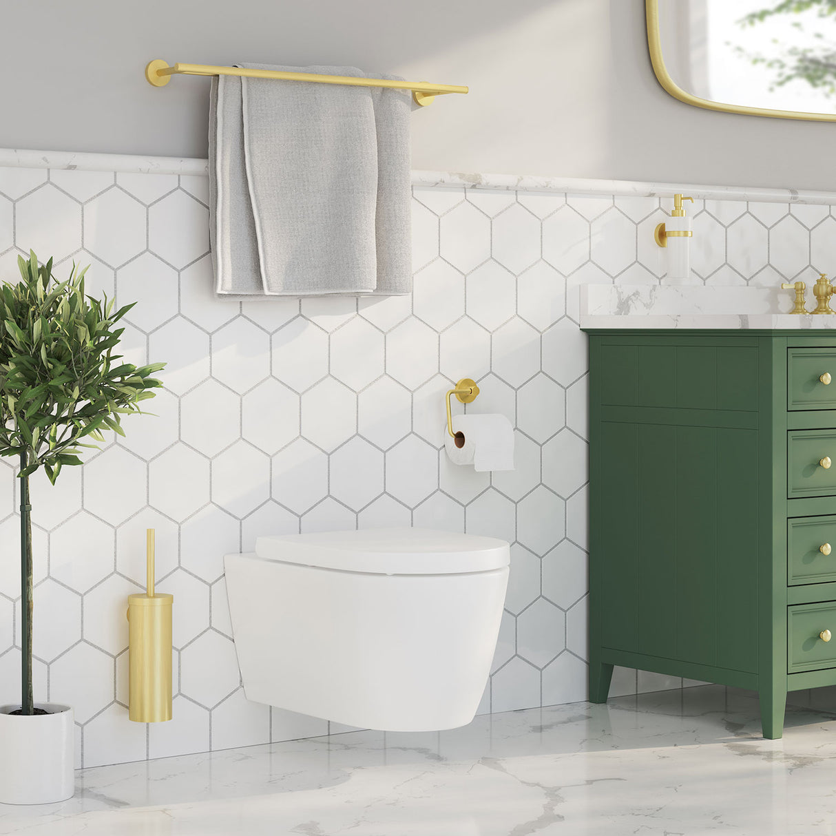 Smedbo Home Double Towel Rail in Brushed Brass lifestyle