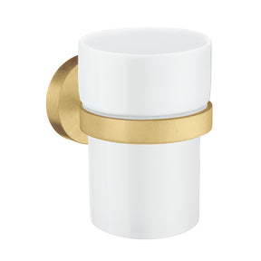 Smedbo Home Frosted Glass Tumbler and Holder in Brushed Brass