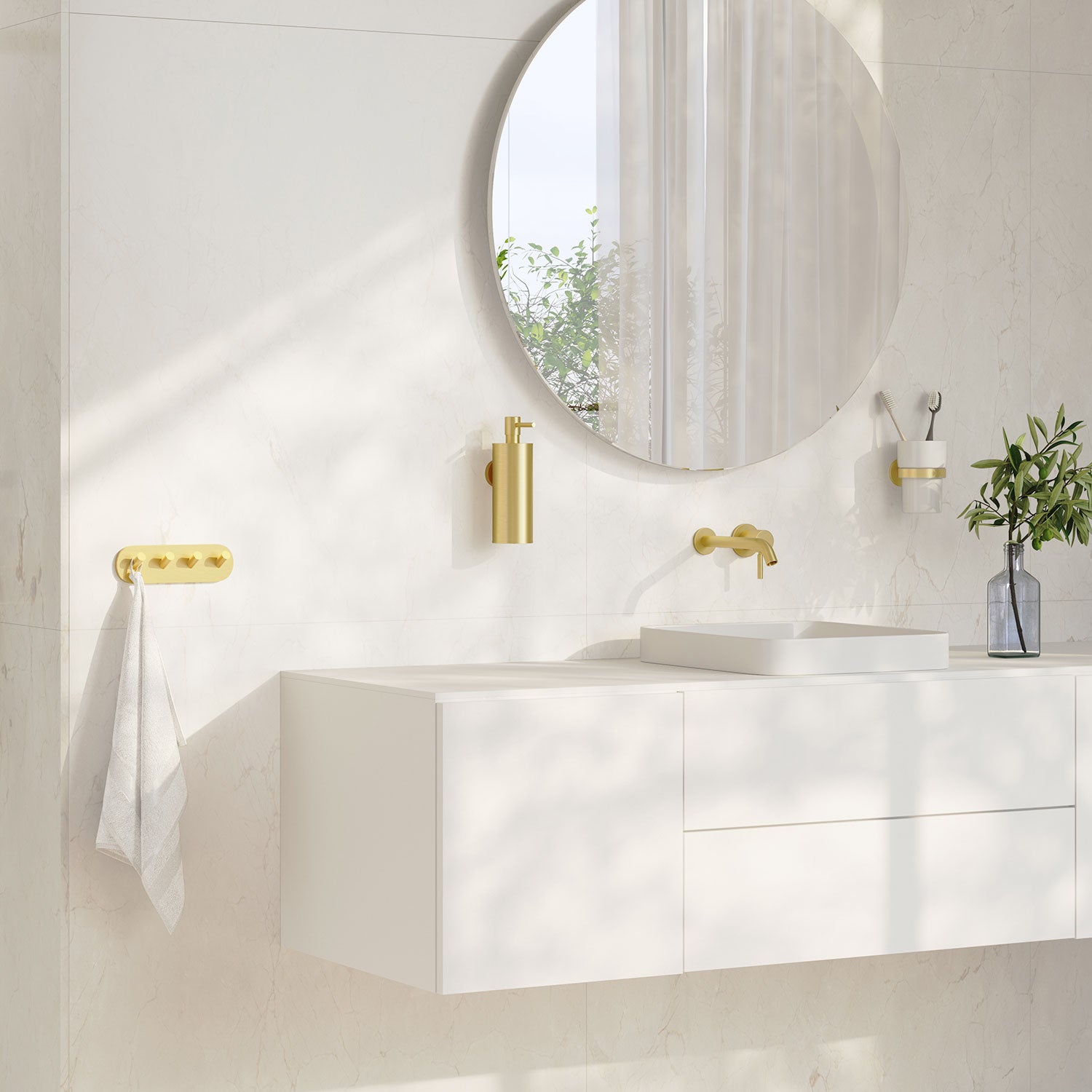 Smedbo Home Quadruple Robe Hook in Brushed Brass lifestyle