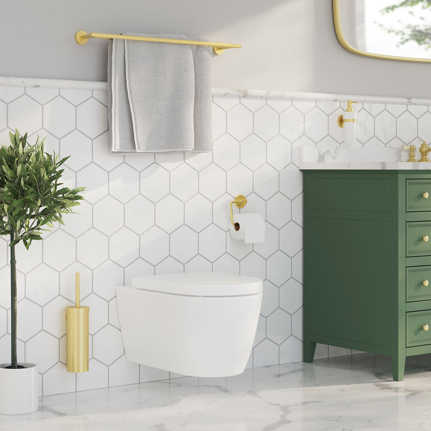 Smedbo Home Wall Mounted Toilet Brush Holder in Brushed Brass lifestyle