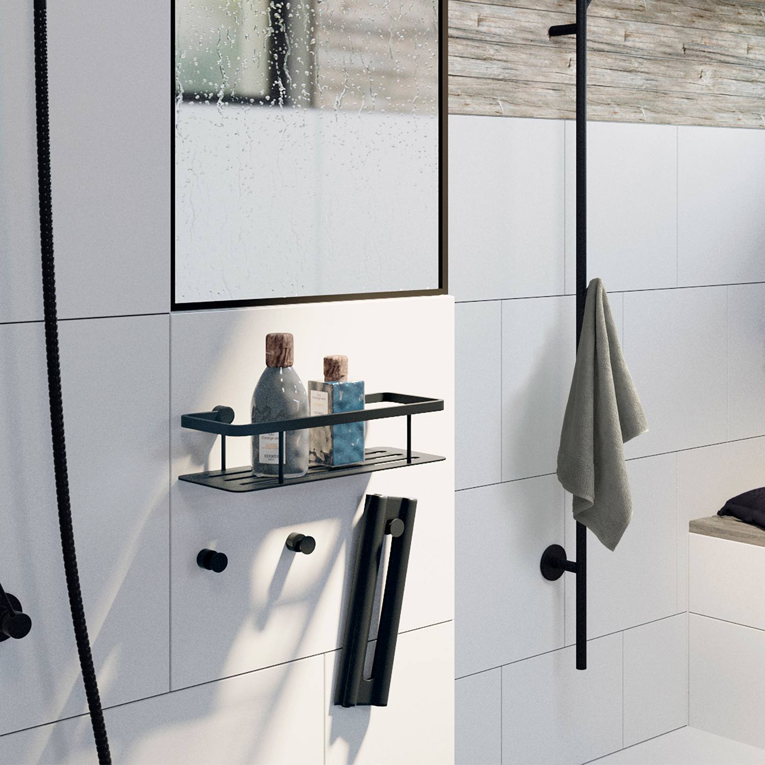 RB3455 Smedbo House Black Multi Purpose Bathroom Hook Pair Bathroom Setting