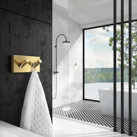 RV356 Smedbo House Polished Brass Double Towel Hook Lifestyle