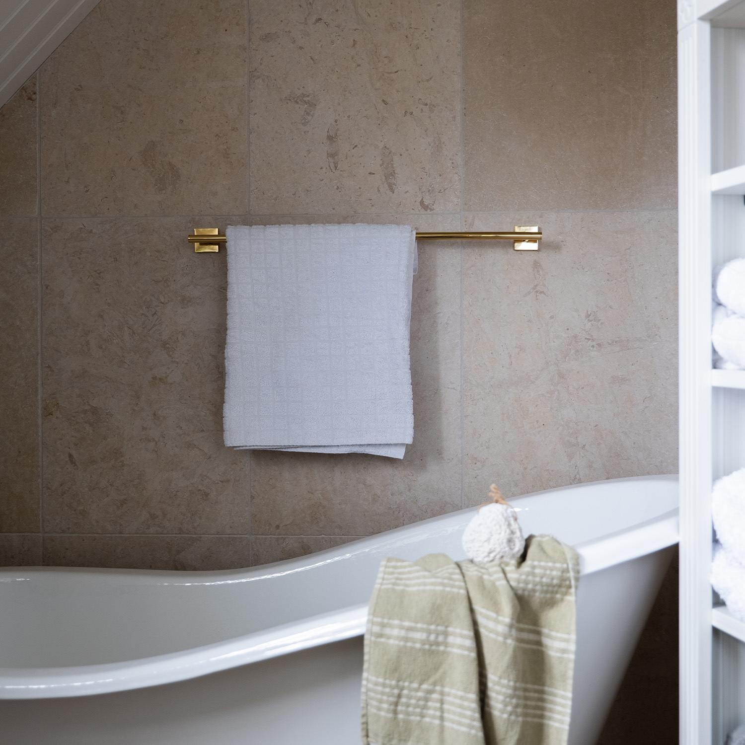 RV3464 Smedbo House Polished Brass Single Towel Rail Lifestyle