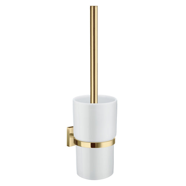 RV333P Smedbo House Polished Brass Wall Mounted Toilet Brush and Holder