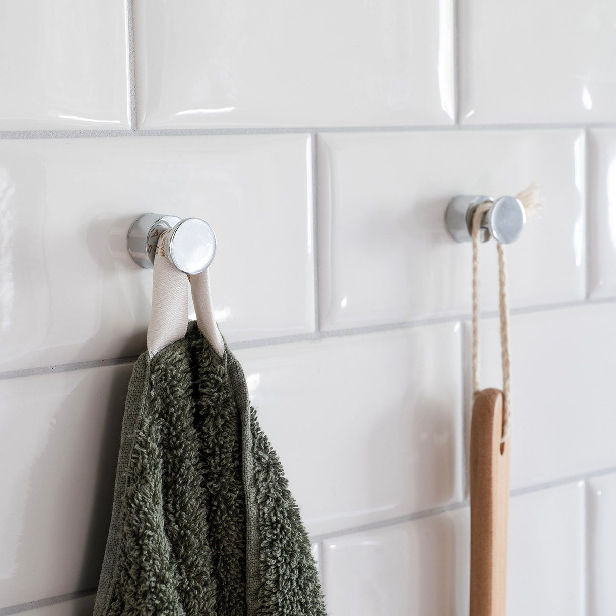 RK3455 Smedbo House Polished Chrome Multi Purpose Bathroom Hook Pair Lifestyle