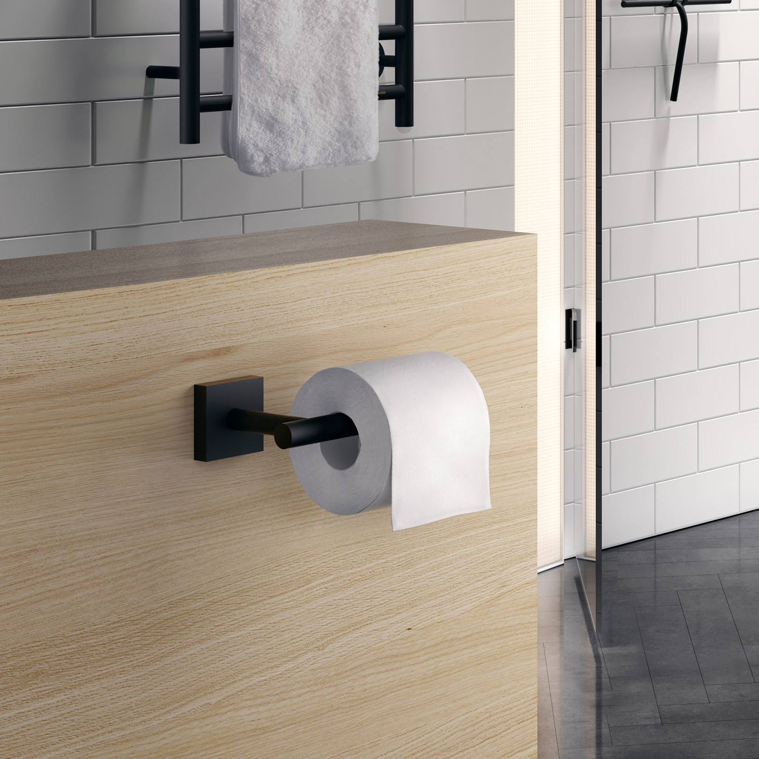 RB3411 Smedbo House Wall Mounted Toilet Roll Holder in Black Lifestyle