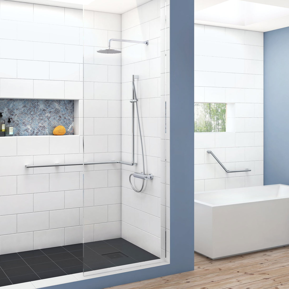 FK816 Smedbo Living Concept L Shape Right Hand Shower Bar Lifestyle