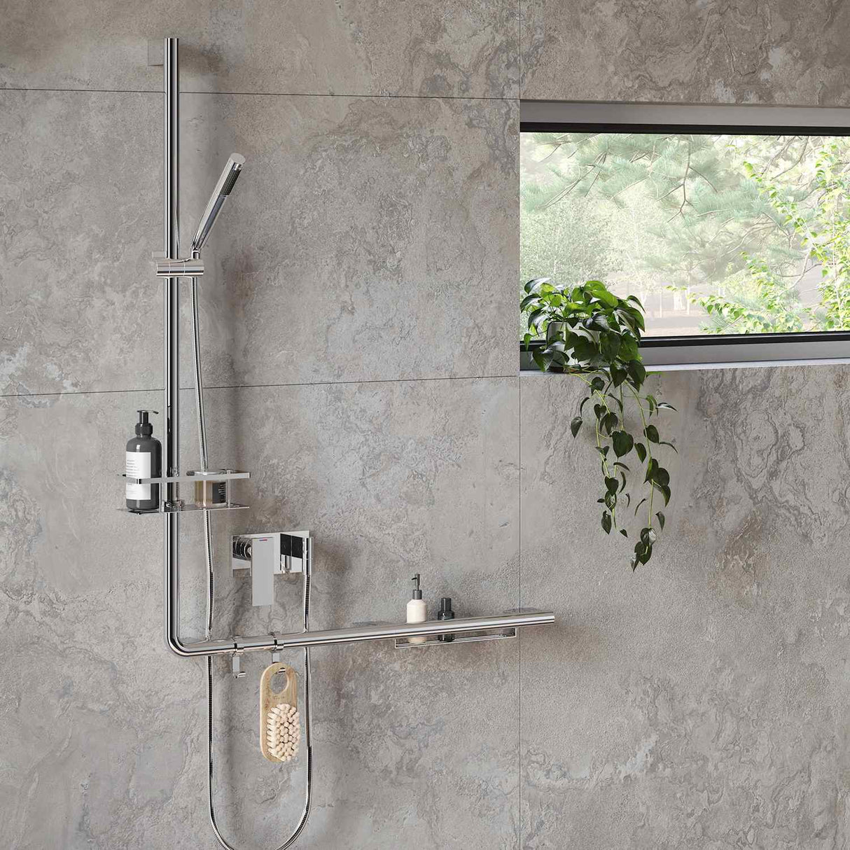 FK856 Smedbo Living Concept Shower Riser Rail Basket Lifestyle