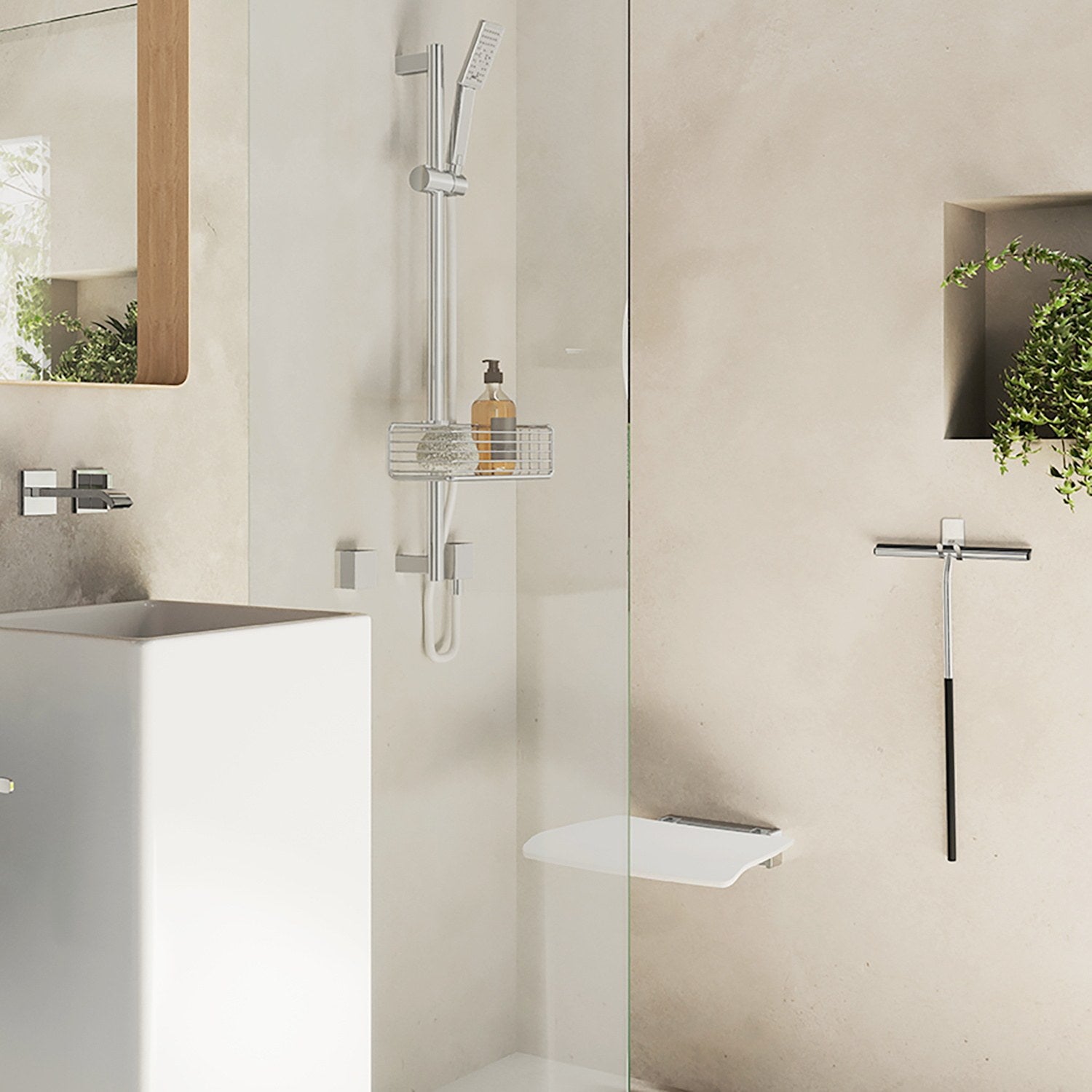 FK404 Smedbo Living Folding Wall Mounted White Shower Seat Lifestyle