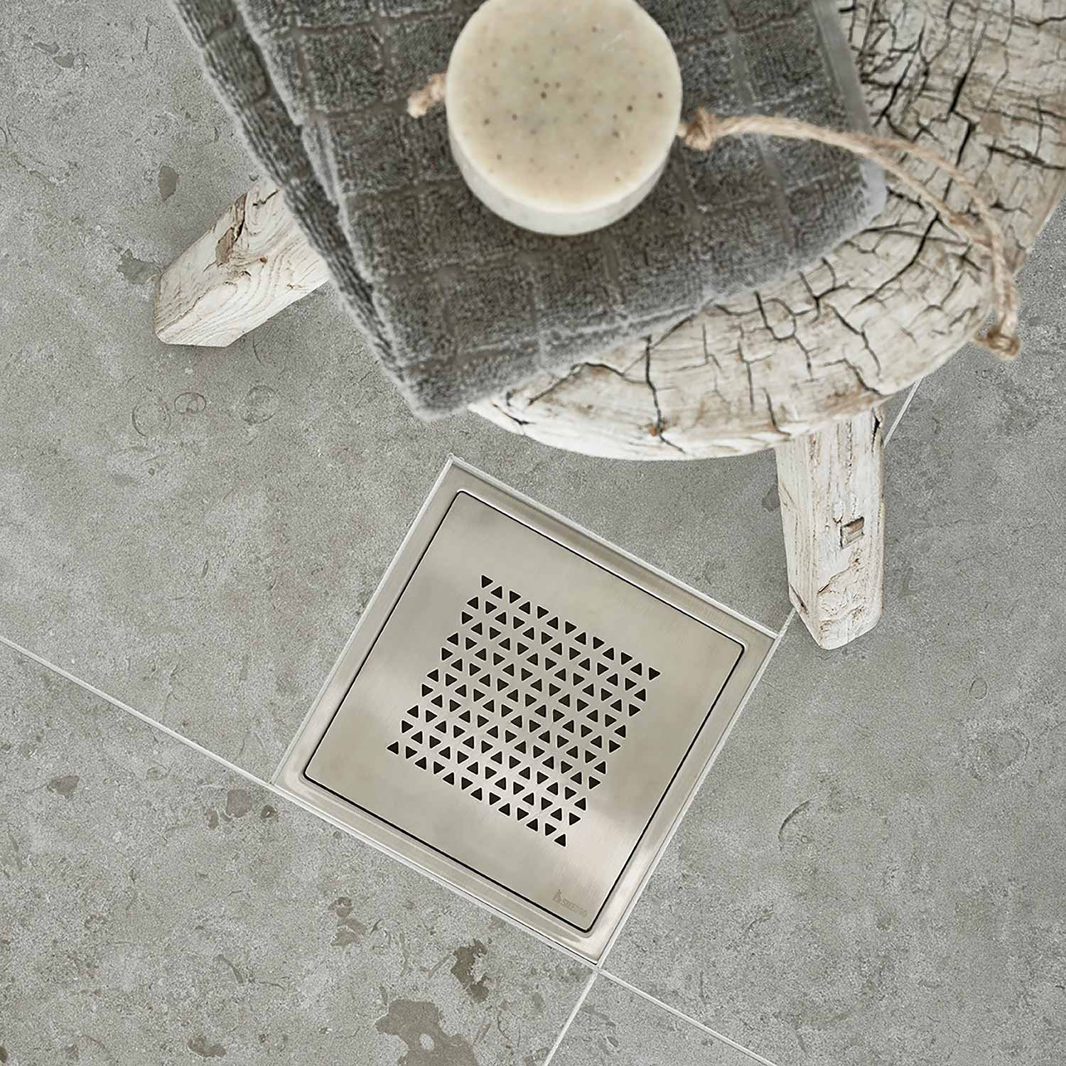 Smedbo Outline Brushed Stainless Steel Floor Grating with Triangle Pattern lifestyle