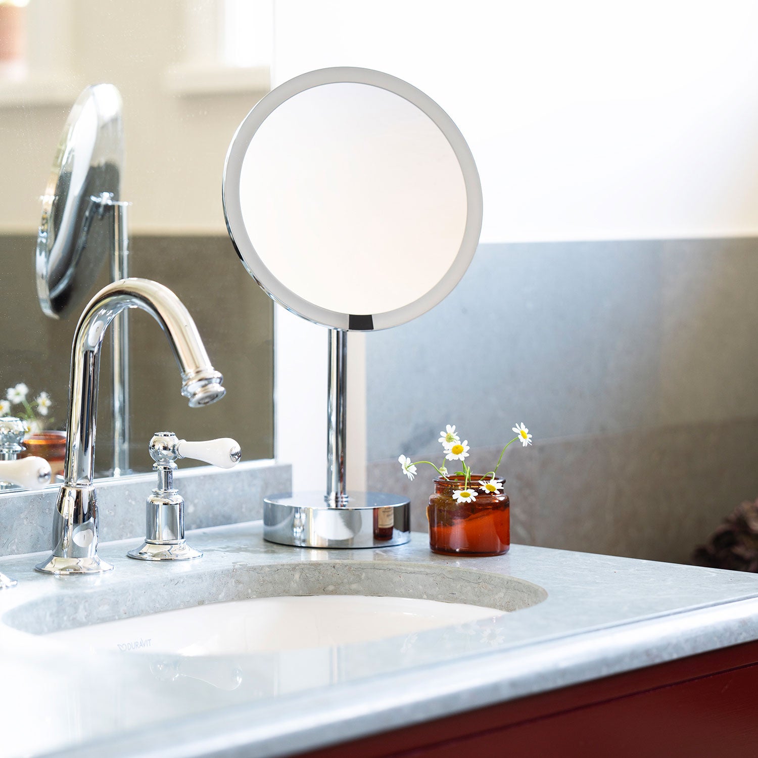 Smedbo Outline Freestanding LED Make Up Mirror In Polished Chrome lifestyle