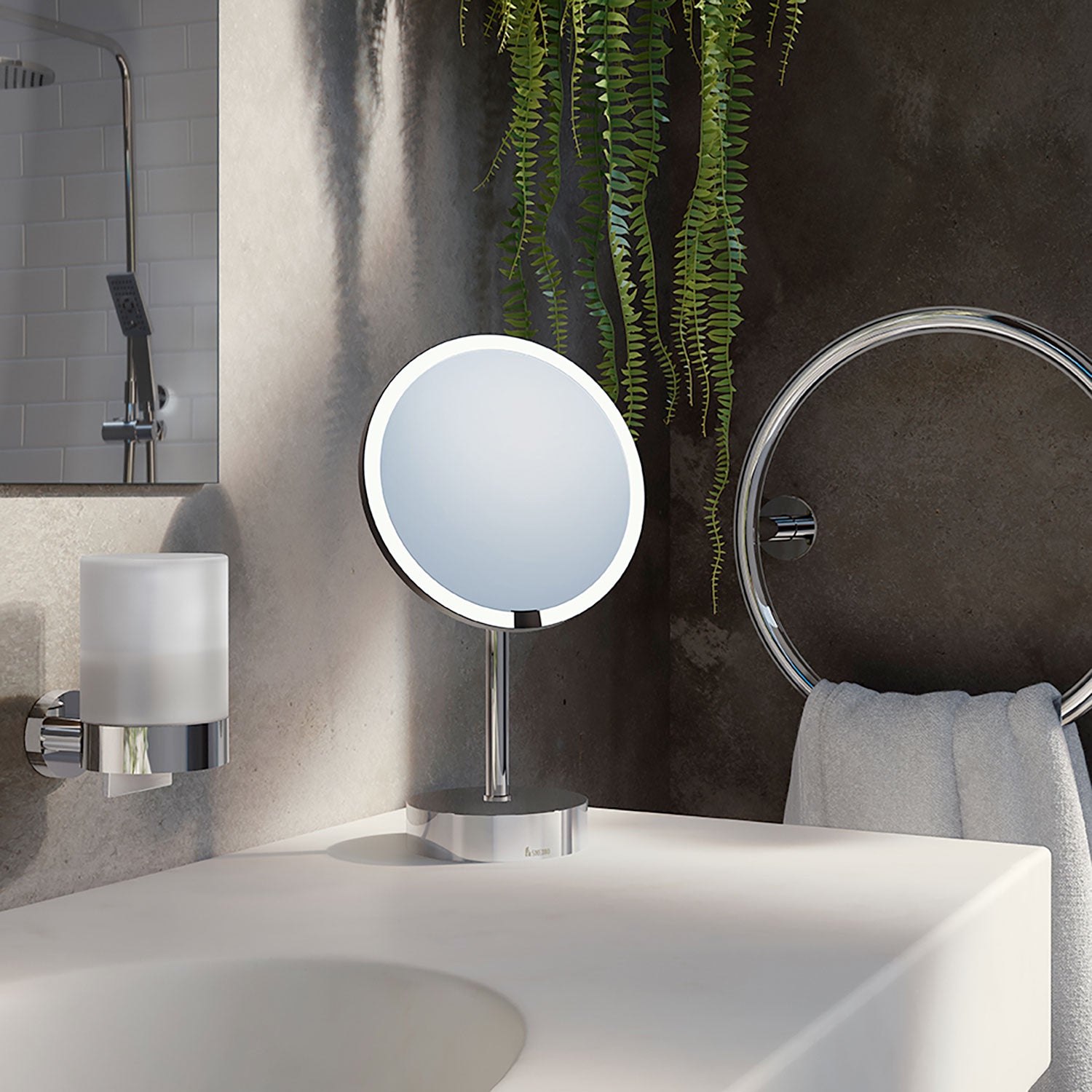 Smedbo Outline Freestanding LED Make Up Mirror In Polished Chrome lifestyle 2