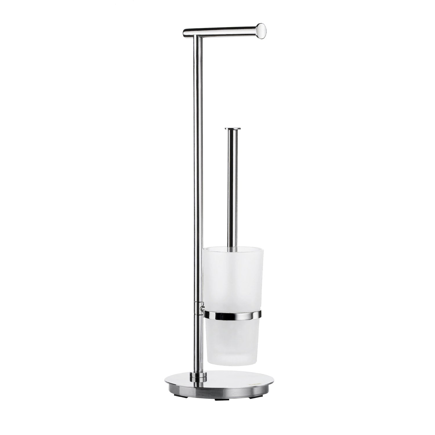 Smedbo Outline Lite Round Base Freestanding Toilet Roll Frosted Glass Holder and Toilet Brush