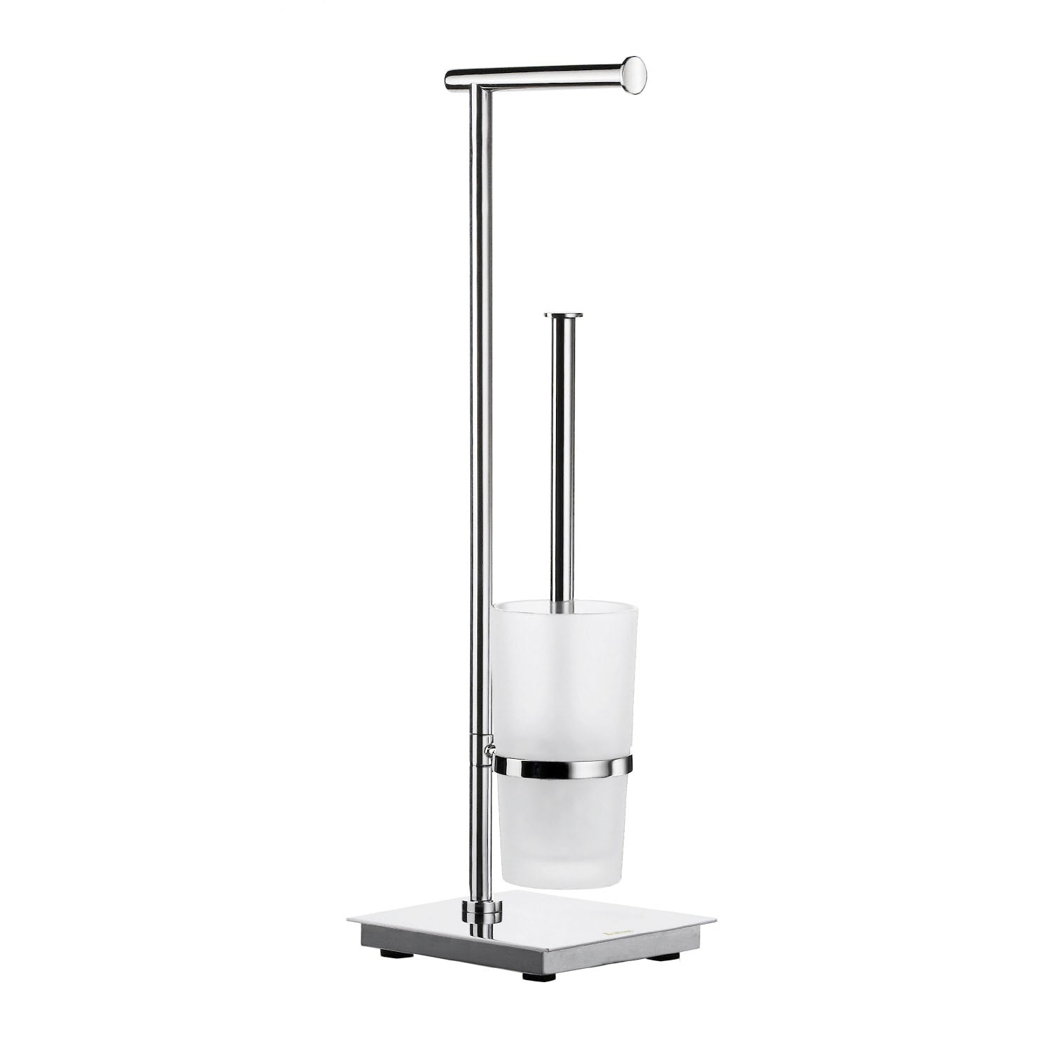 Smedbo Outline Lite Square Base Freestanding Toilet Roll Frosted Glass Holder and Toilet Brush