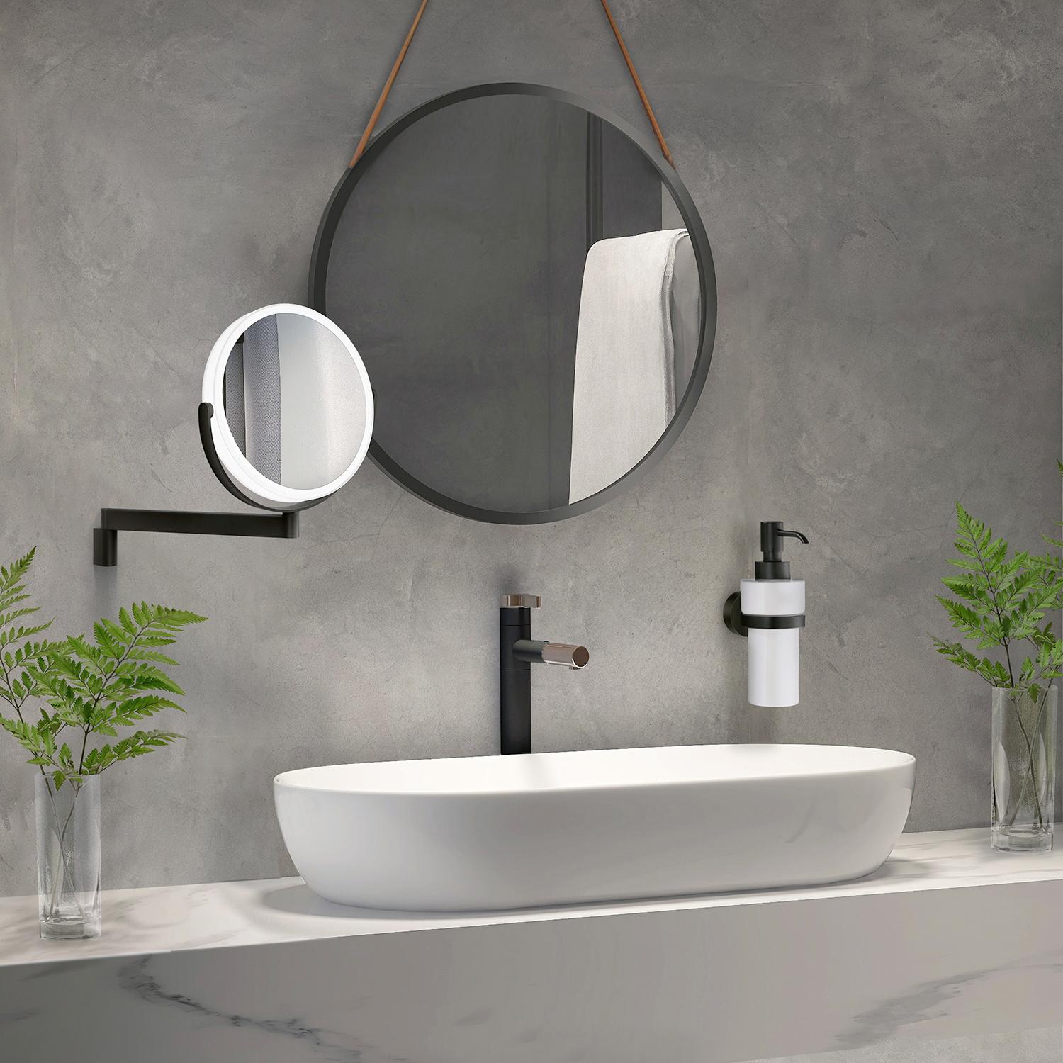 FB446 Smedbo Outline Matt Black LED Shaving and Makeup Mirror Lifestyle