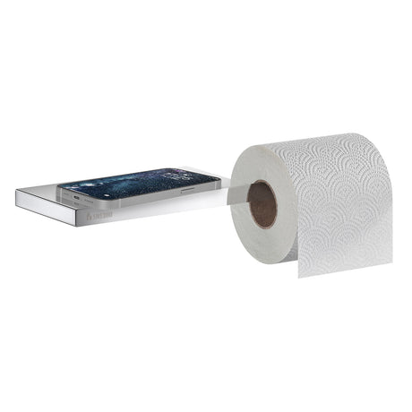 Smedbo Outline Toilet Roll Holder with Shelf in Polished Chrome lifestyle 1
