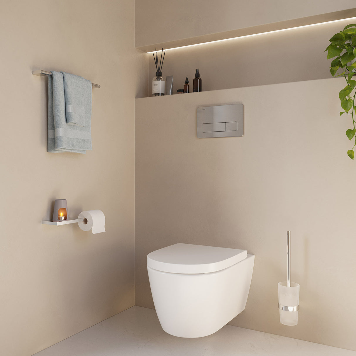 Smedbo Outline Toilet Roll Holder with Shelf in Polished Chrome lifestyle 3