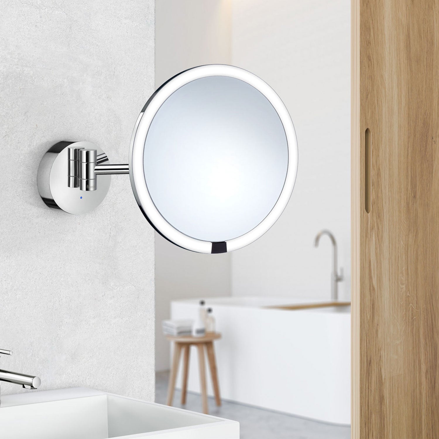 Smedbo Outline Wall Mounted Extendable LED Cosmetic Mirror In Polished Chrome lifestyle