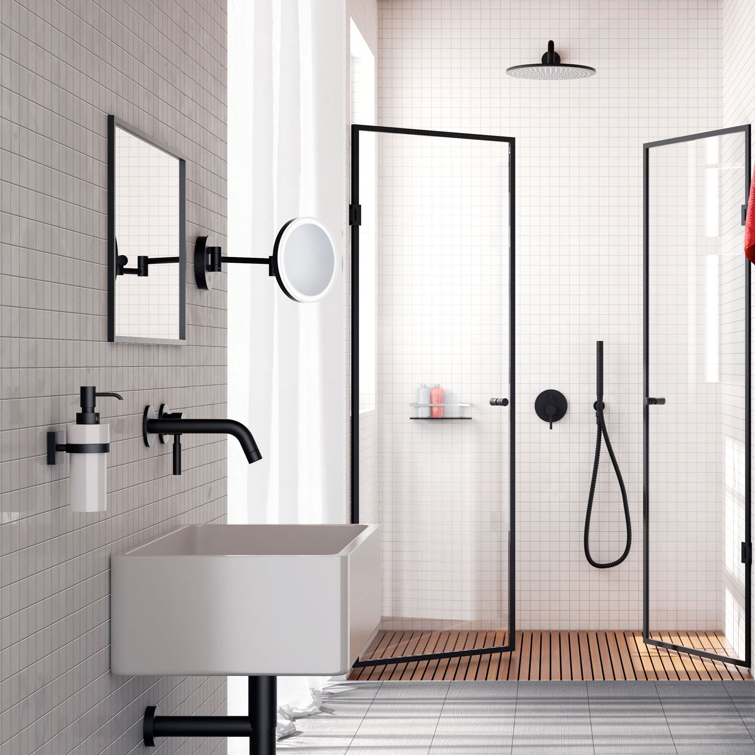 Smedbo Outline Wall Mounted Mirror with LED Technology in Black lifestyle