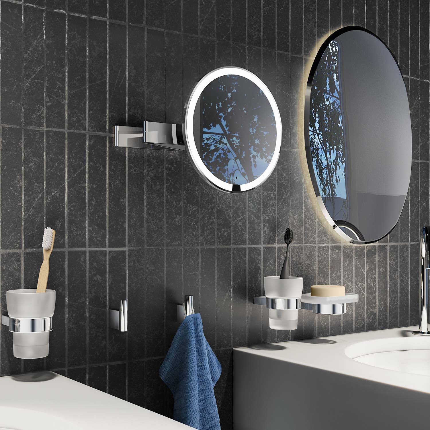 Smedbo Outline Wall Mounted Rounded LED Make Up Mirror In Polished Chrome lifestyle