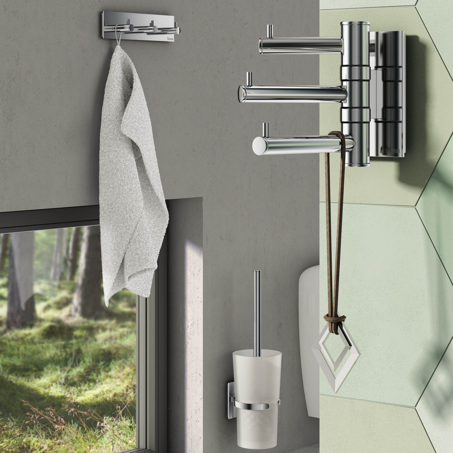 ZK327 Smedbo Pool Chrome Swing Arm Triple Hook Lifestyle