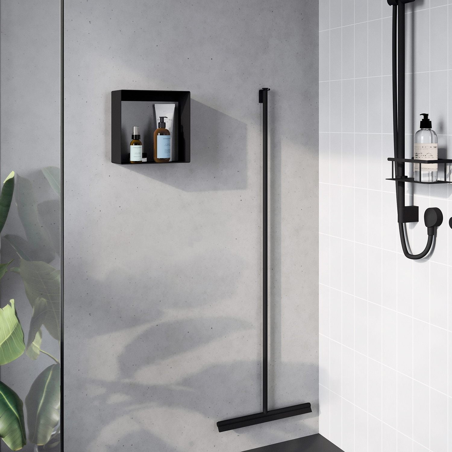 DB5021 Smedbo Sideline Black Cube Shower Shelf with Floor Squeegee