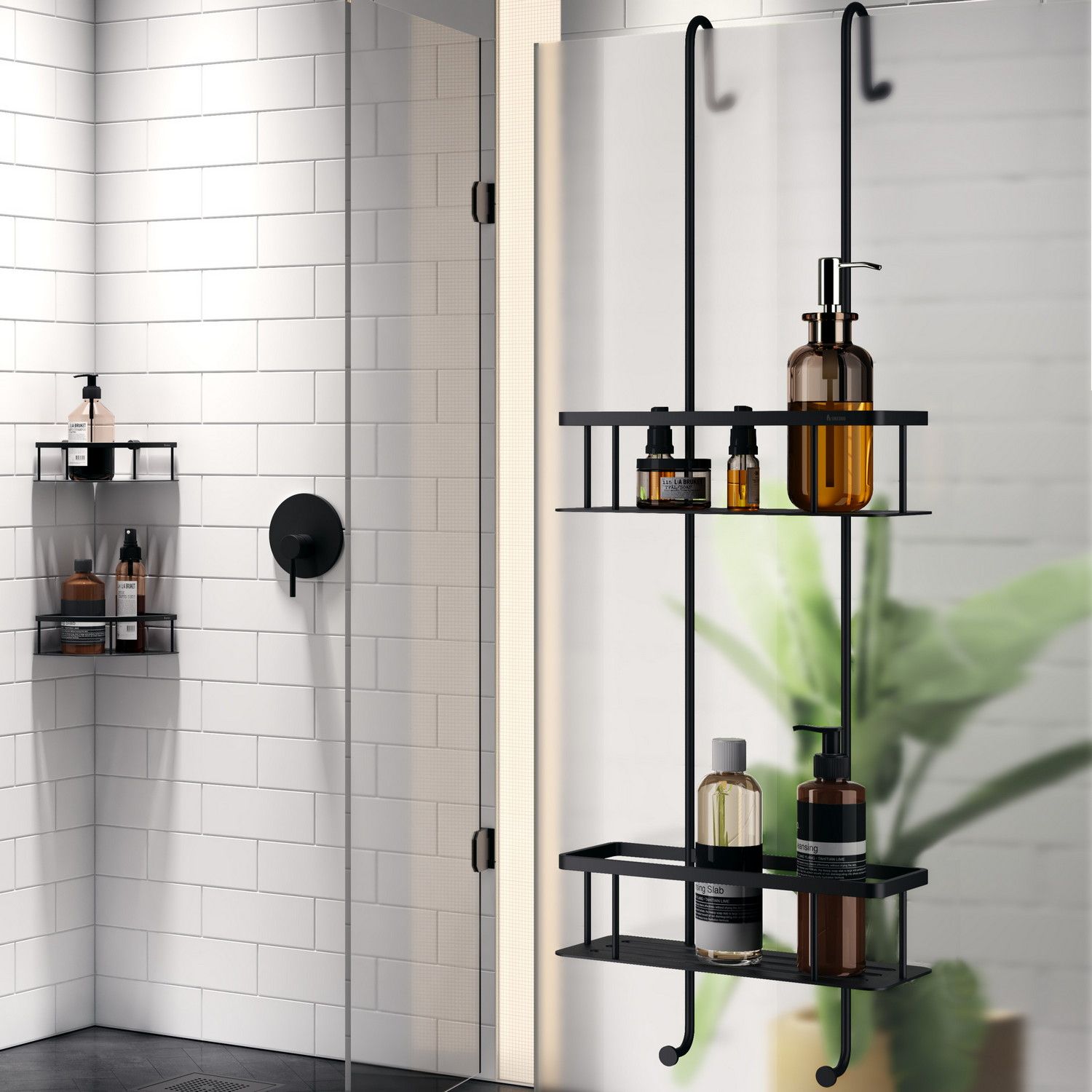 DB3041 Smedbo Sideline Black Double Hanging Shower Basket Lifestyle