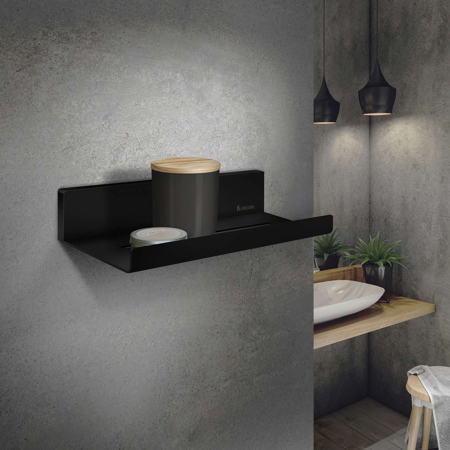 DB5001 Smedbo Sideline Black Shower Shelf Lifestyle