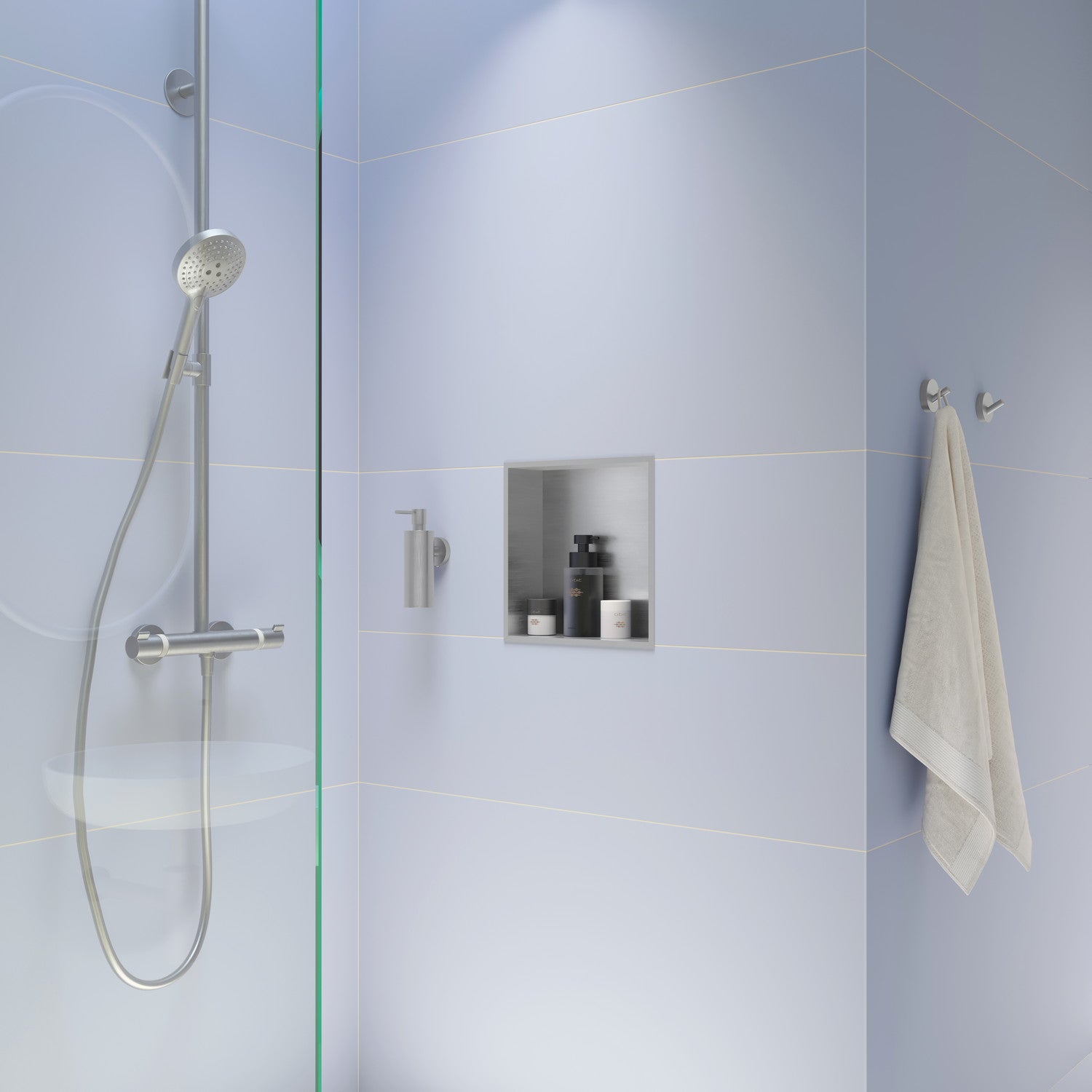 DS5022 Smedbo Sideline Brushed 300 x 300mm Shower Niche Lifestyle