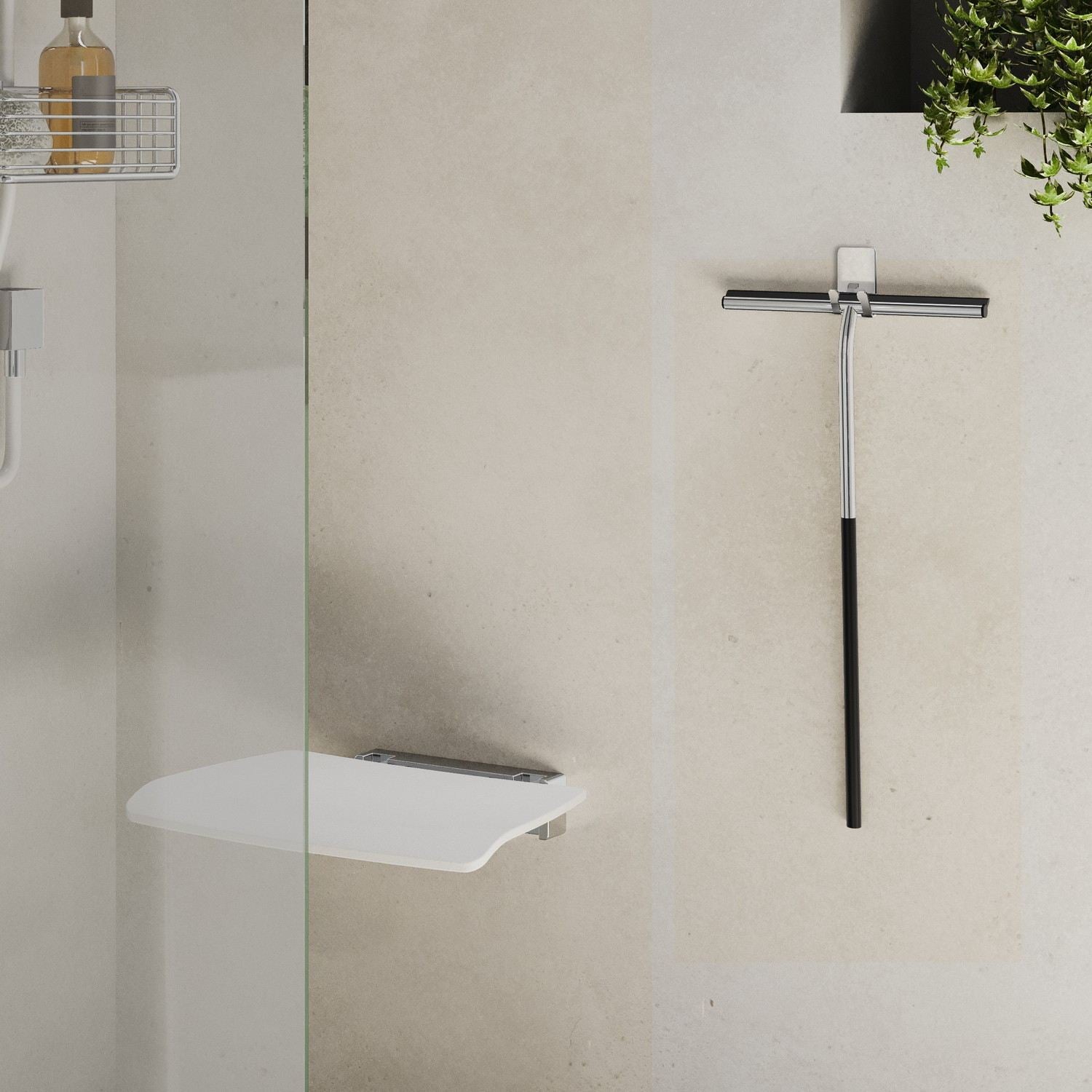 DK2165 Smedbo Sideline Extra Long Shower Squeegee with Self Adhesive Hook Lifestyle