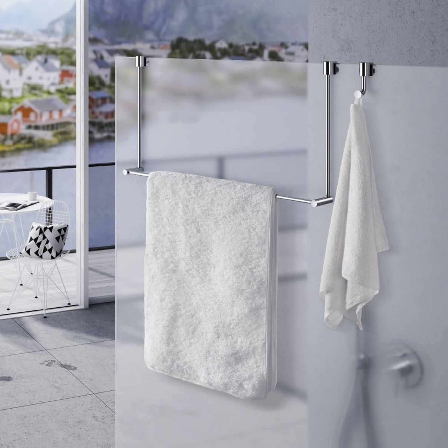 DK3111 Smedbo Sideline Glass Shower Panel Hook Lifestyle