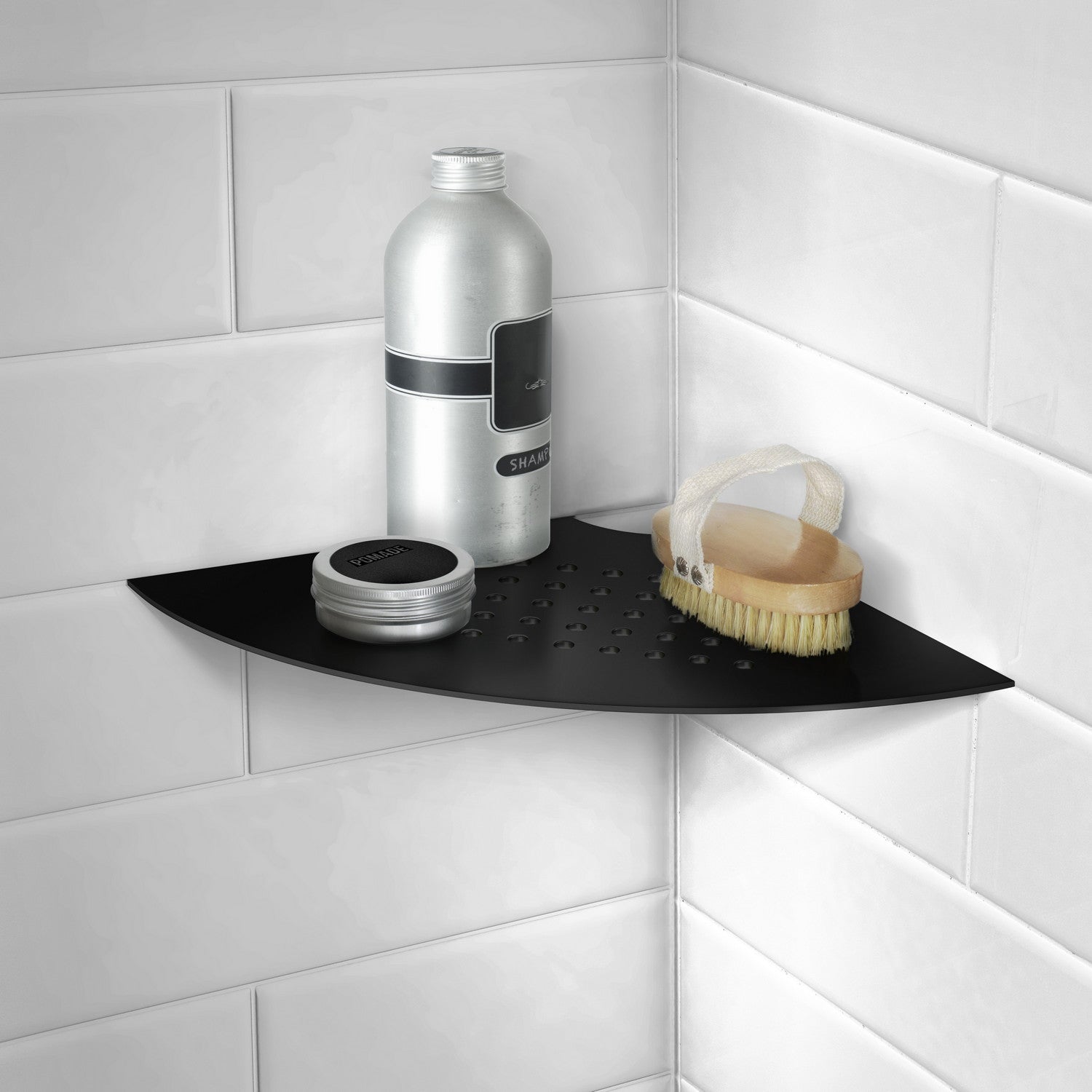 DB3063 Smedbo Sideline Grout Line Black Corner Shelf with Holes Lifestyle