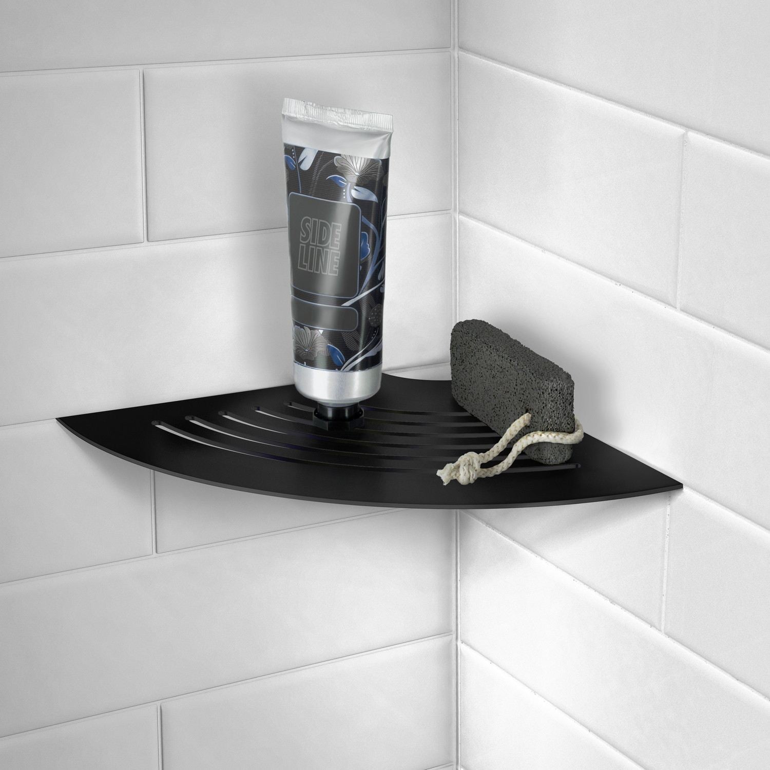 DB3064 Smedbo Sideline Grout Line Black Corner Shelf with Lines Lifestyle