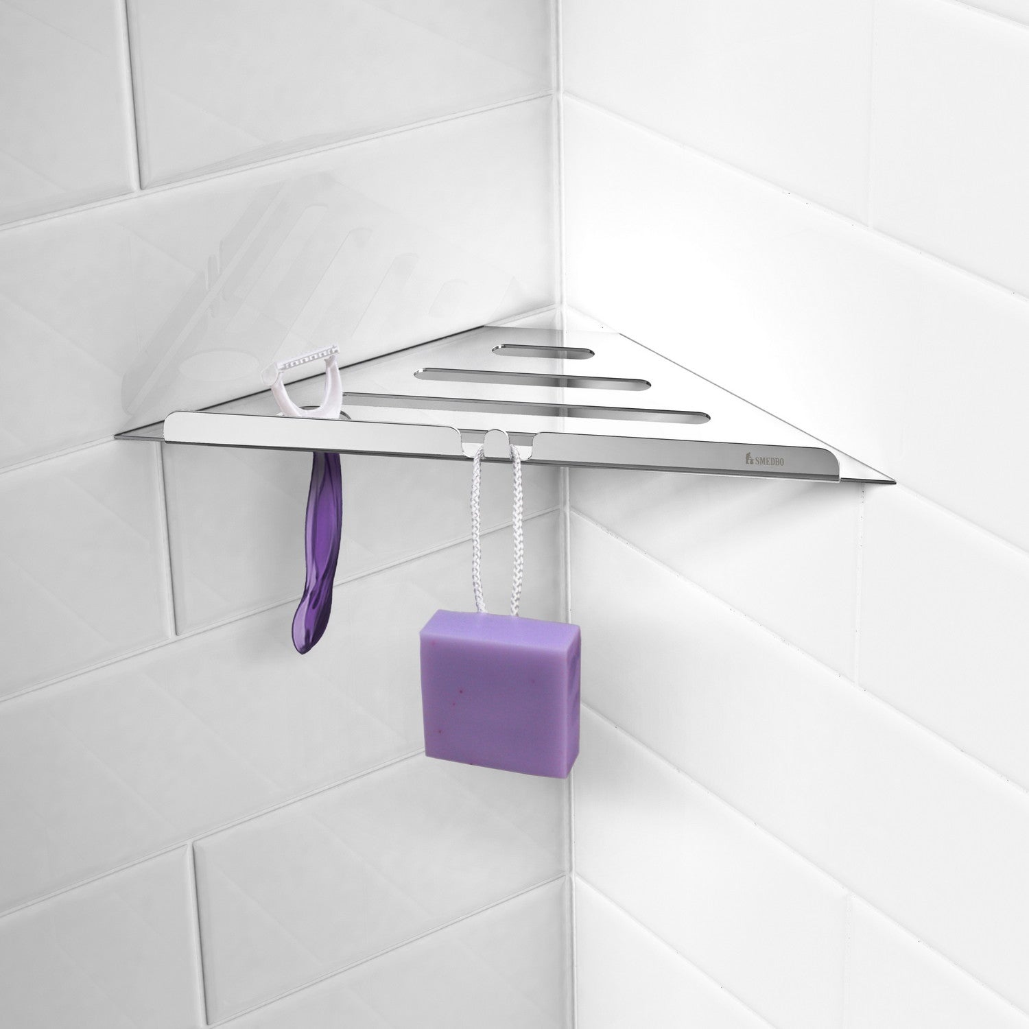 DK3060 Smedbo Sideline Grout Line Polished Corner Shelf Lifestyle
