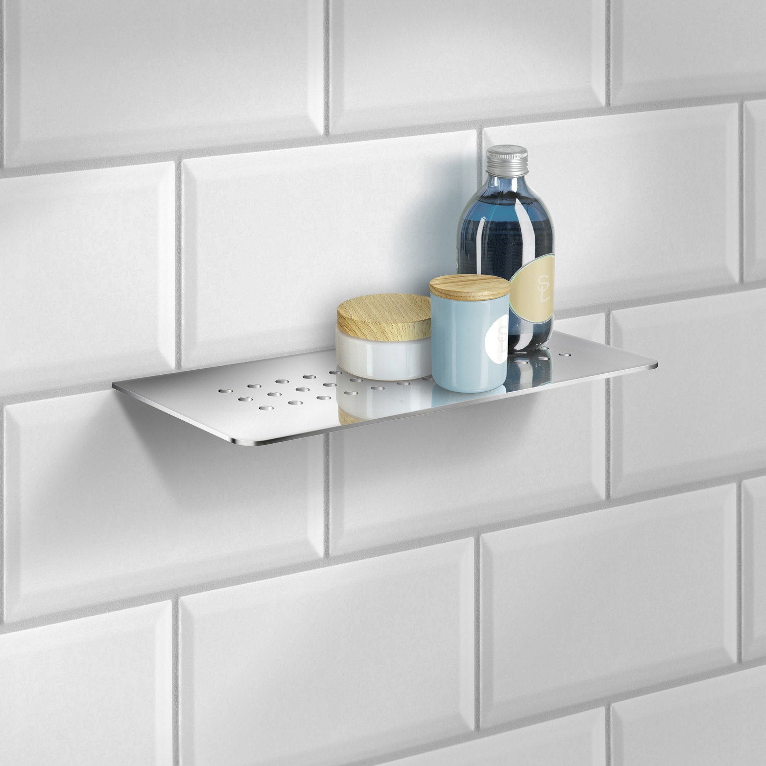 DK3061 Smedbo Sideline Grout Line Polished Shelf with Holes Lifestyle