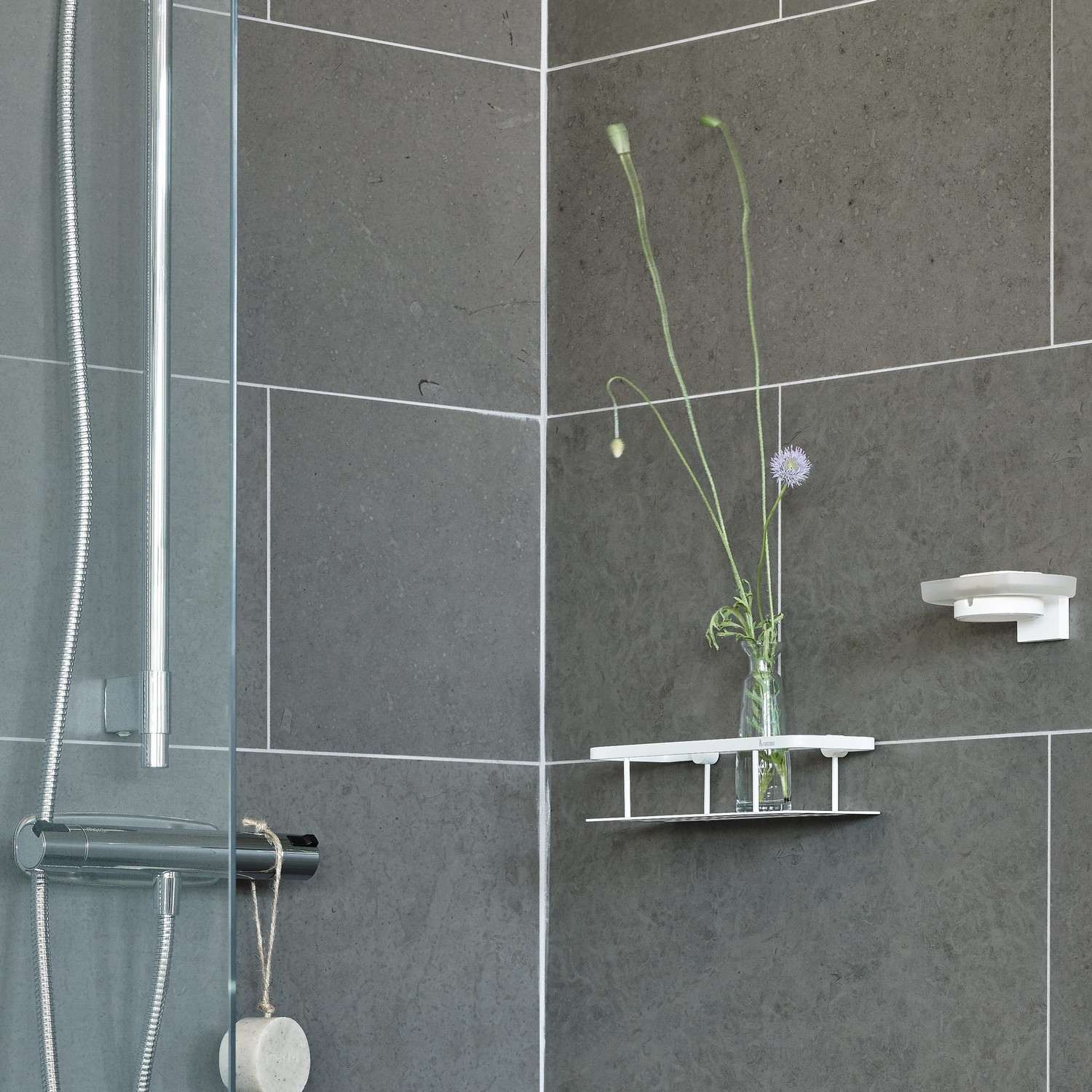 DX3001 Smedbo Sideline Matt White Shower Basket Installed on Wall