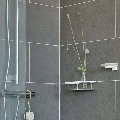 DX3001 Smedbo Sideline Matt White Shower Basket Installed on Wall