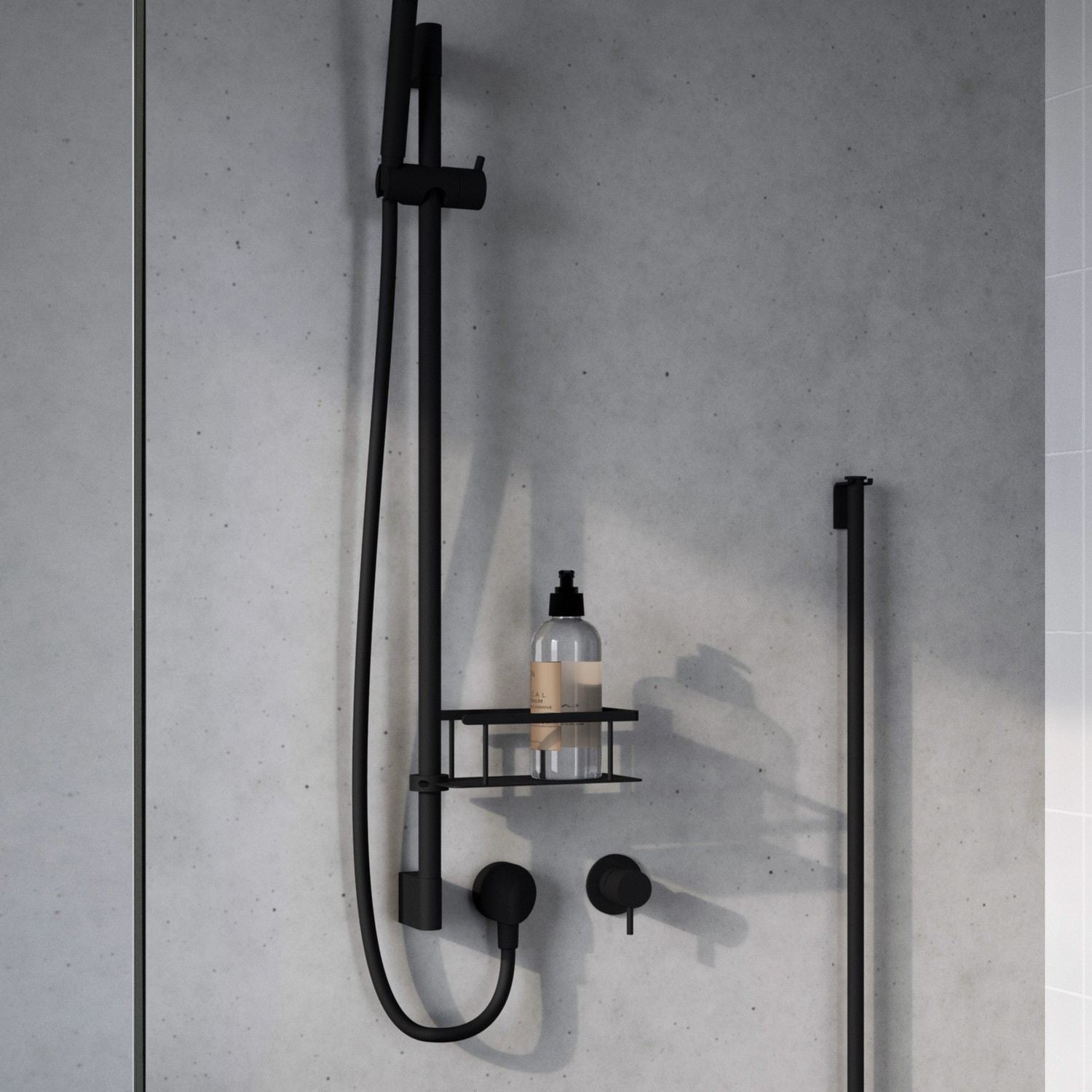 DB3008 Smedbo Sideline Shower Riser Rail Basket in Black Lifestyle