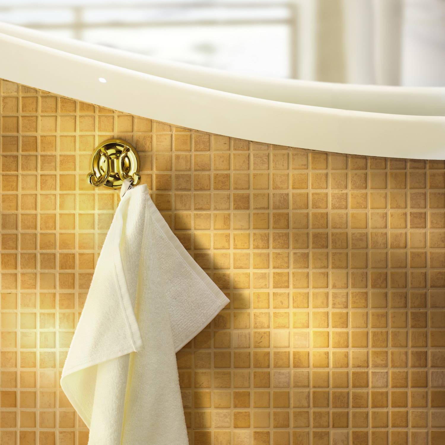 V256 Smedbo Villa Polished Brass Double Towel Hook Bathroom Setting