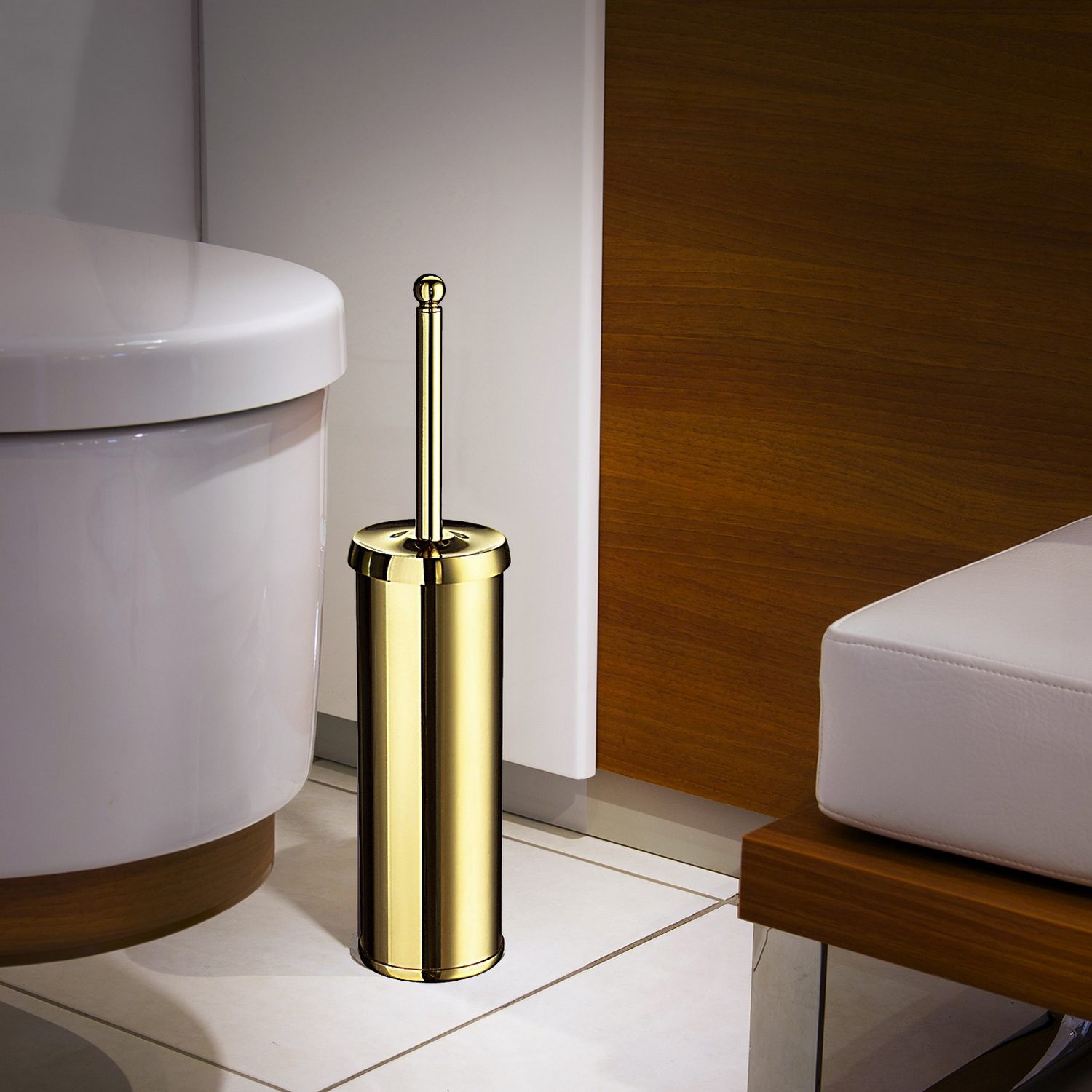 V233 Smedbo Villa Polished Brass Freestanding Toilet Brush and Holder Lifestyle