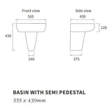 Ajax Caistor 1TH Basin with Semi Pedestal dimensions