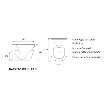 Ajax Caistor Back to Wall WC and Soft Close Seat dimensions