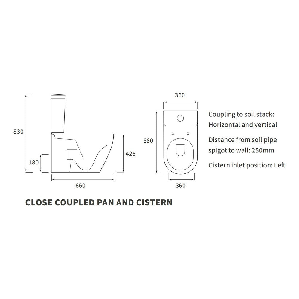 Ajax Caistor Close Coupled WC and Soft Close Seat dimensions