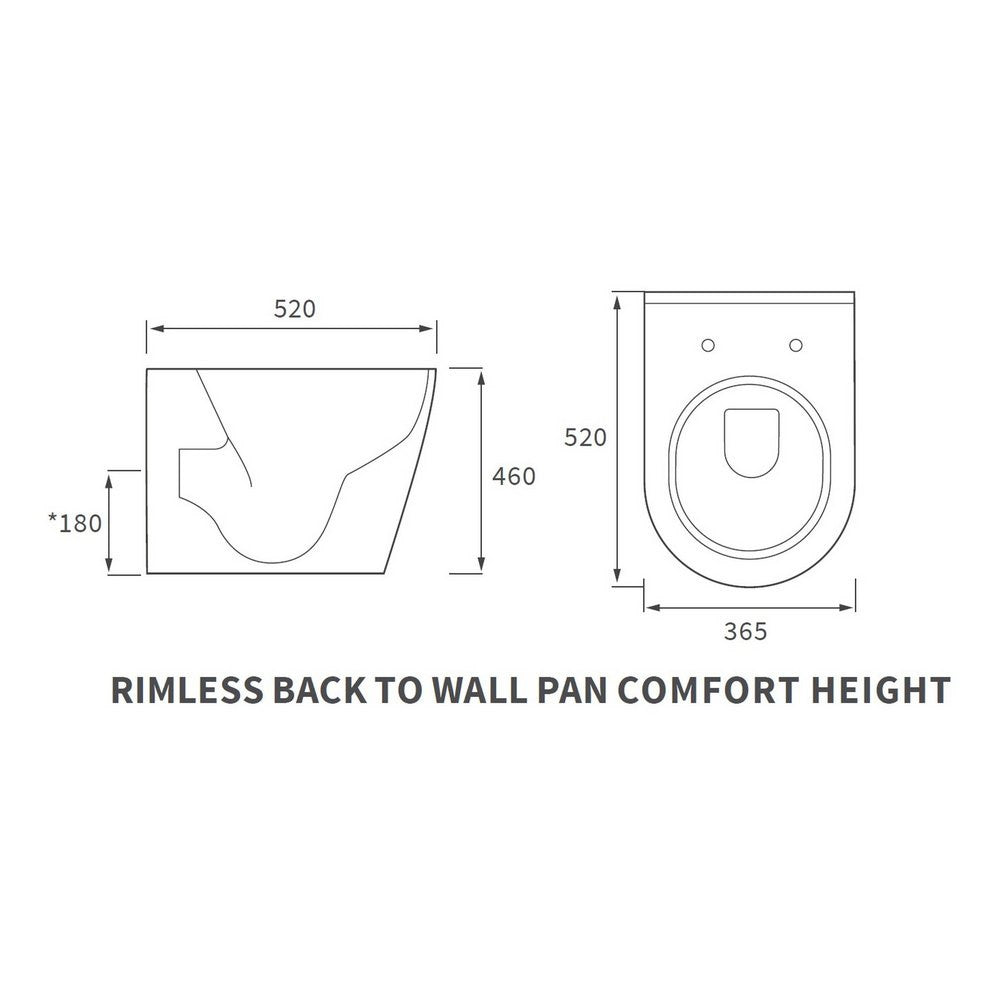Ajax Caistor Rimless Back to Wall Comfort Height WC and Seat dimensions